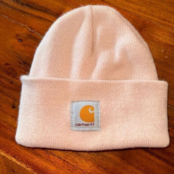 CARHARTT Light Pink Ash Rose Beanie Acrylic Ribbed Hat EUC OSFM - Picture 1 of 3